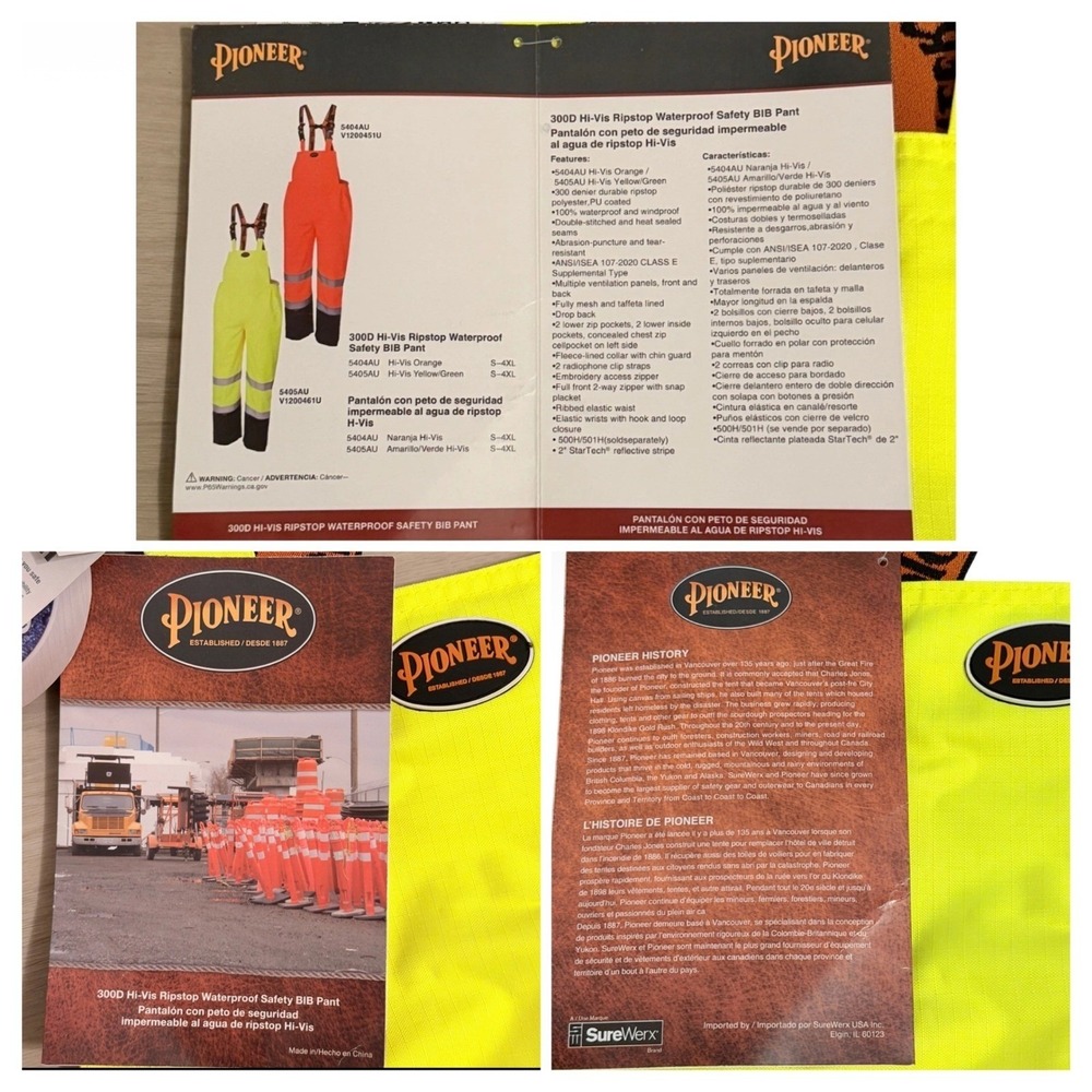 Pioneer Men's XL‎ Yellow Hi-Vis Safety Bib Pant 5405AU 300D Ripstop Waterproof - Picture 4 of 16